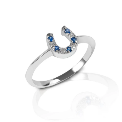 Kelly Herd Blue & Clear Horseshoe Ring - Sterling Silver