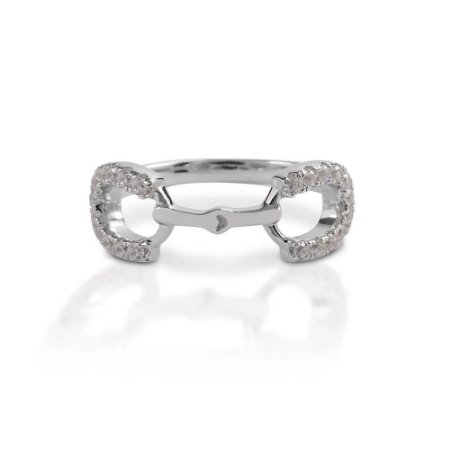 Kelly Herd Clear Stones Horseshoe Bit Ring - Sterling Silver