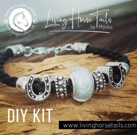 Living Horse Tails DIY Kit Horsehair Braided Bracelet with Horse Shoes and Acrylic Bead